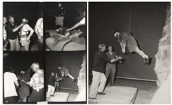 Miniature Costume Screen-Used for Long Shots in Cyclops Sequence in ''The Three Stooges Meet Hercules'' -- With 10'' x 8'' Photo of Moe on Set -- Intentional Distressing to Shirt, Overall Very Good